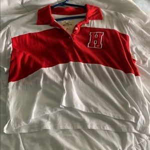 Red and white collared crop top